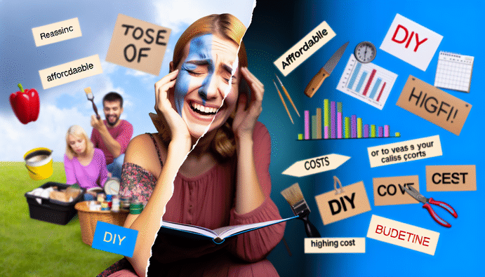 alt_text: A split image showing the joy of affordable hobbies vs. stress from expensive ones, with tips.